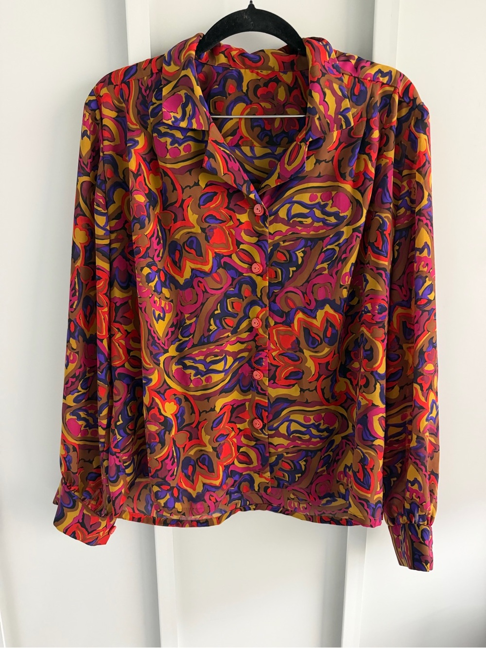 Retro Vintage Lightweight Autumnal Paisley Pattern Blouse size M